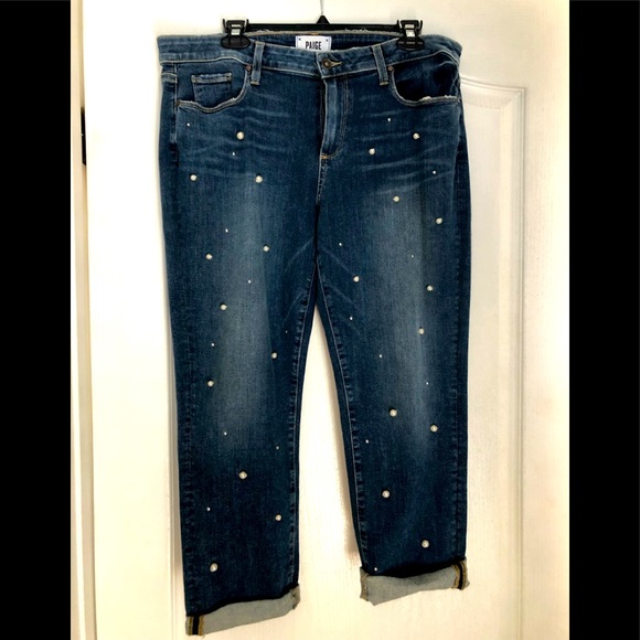 Paige Brigitte Crop Studded Pearl Jean - Picture 1 of 11